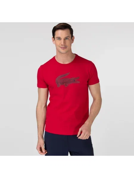 Lacoste Sport 3D Print Crocodile Breathable Jersey T-Shirt czerwony