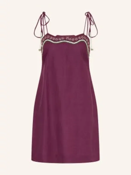 Ottod'ame Sukienka Z Lnu Z Ozdobnymi Perełkami lila fioletowa