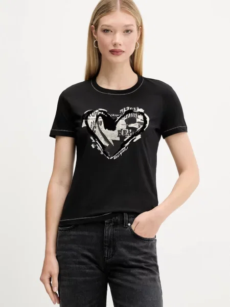 Тениска Desigual LETTER CORE дамска черно