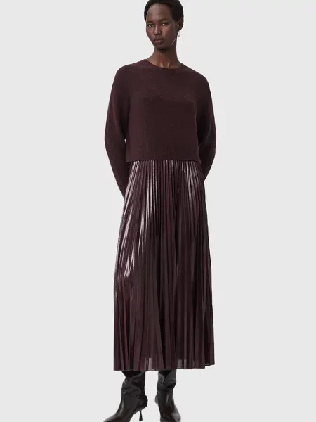 AllSaints rochie si pulover midi evazați maro