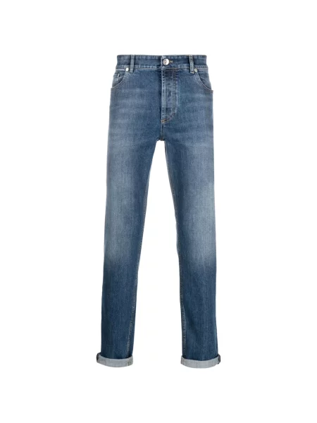 Haftowane jeansy Brunello Cucinelli ze stretchu niebieskie