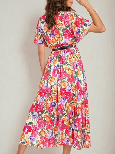 Rochie midi Resti cu model floral plisată până la genunchi alb