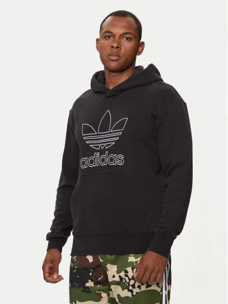 Суичър с качулка Adidas с качулка с апликация черно