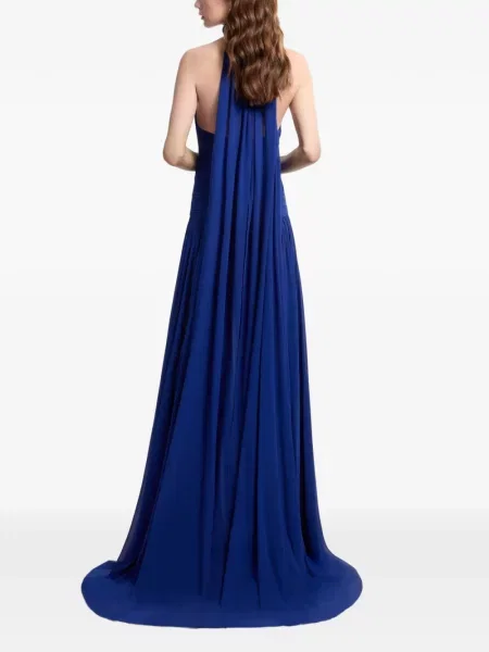 Rochie maxi Elie Saab drapată cu gât halter albastru