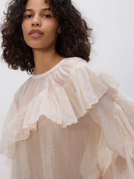 Reserved Блузка з оборками кремовий 
