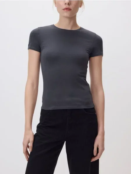 Reserved Tricou slim fit gri-închis gri