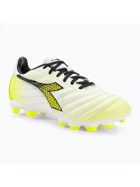 Ghete de fotbal pentru copii Diadora Brasil Elite GR LT LPU Y alb/negru/galben-fluo alb
