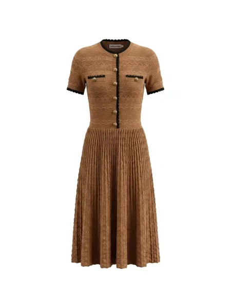 Rochie midi Self-portrait tricotate maro
