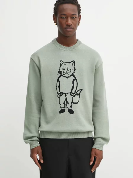 Maison Kitsuné pulover Dressed Fox Intarsia verde