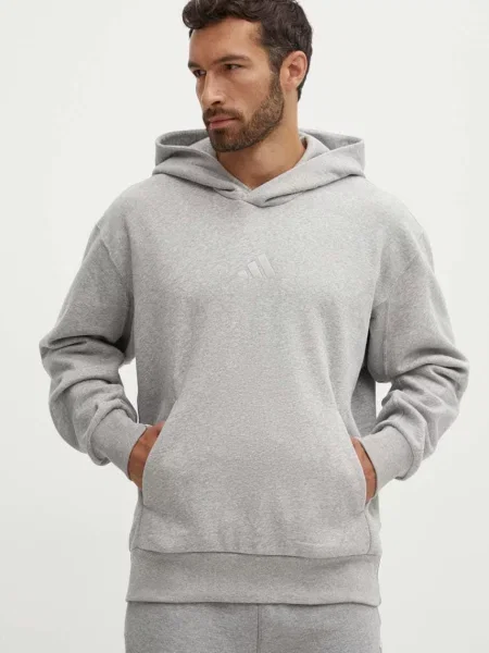 Hanorac din fleece Adidas cu glugă din fleece gri