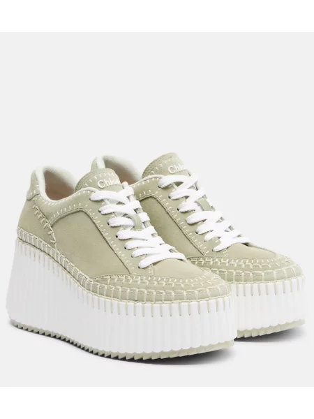 Sneakerși Chloé Nama din piele de căprioară cu platformă verde