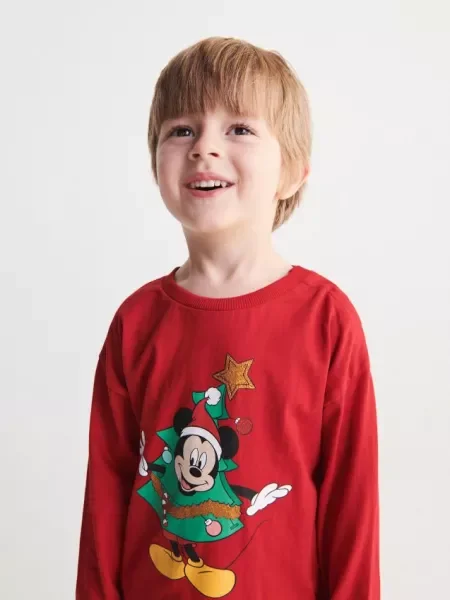 Reserved Tricou Mickey Mouse de Crăciun cu mânecă lungă roșu