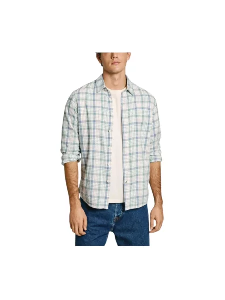 Koszula dżinsowa Pepe Jeans w kratę casual zielona