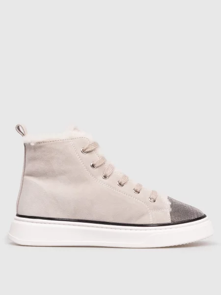 Дитячі замшеві черевики на хутрі Brunello Cucinelli сірі
