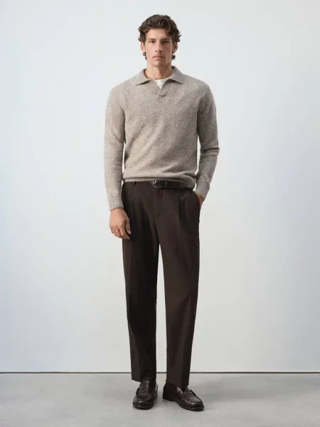Sweter polo z mieszanki wełny alpaki Mężczyzna S MANGO MAN beżowy