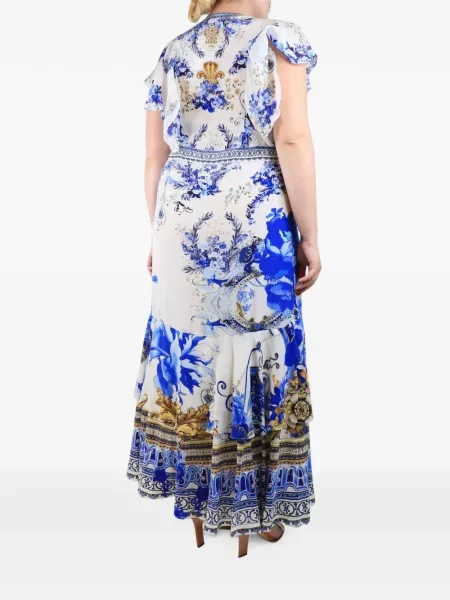 Rochie maxi Camilla de mătase cu model floral cu imagine alb