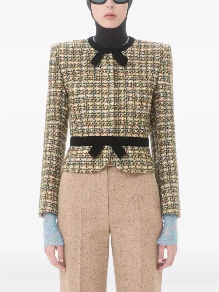 Geacă Valentino Garavani cu funde din tweed verde