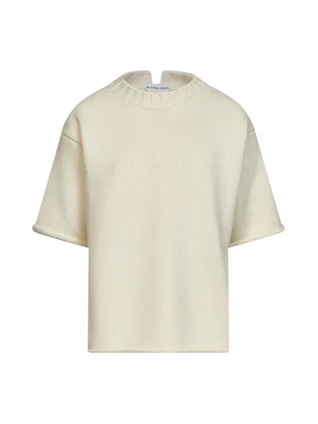 Sweter Bottega Veneta wełniany z okrągłym dekoltem beżowy