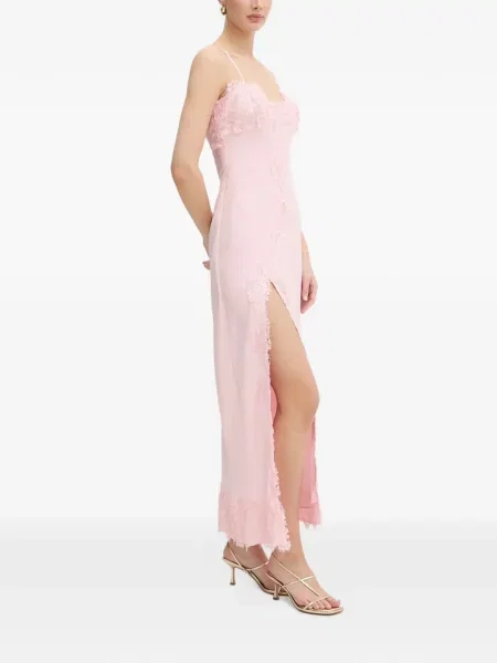 Rochie maxi Bardot din dantelă roz