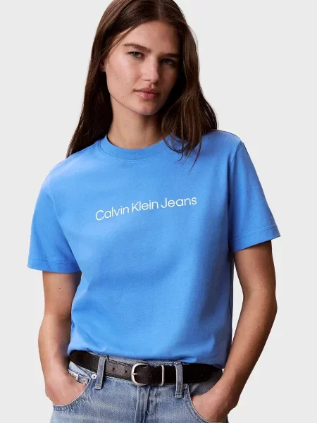Класична футболка Calvin Klein Jeans з лого блакитна