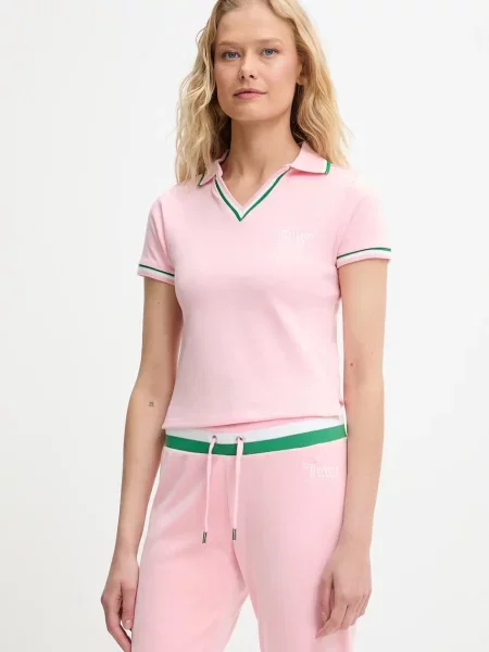 Тениска с яка Juicy Couture SHRUNKEN POLO TEE дамска розово
