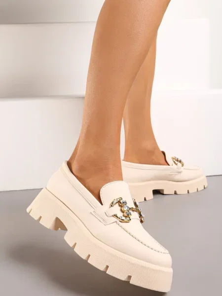 Mocasini cu talpă groasă și cataramă Rosarose bej