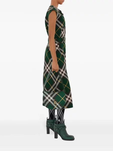 Rochie midi Burberry de lână în carouri până la genunchi verde