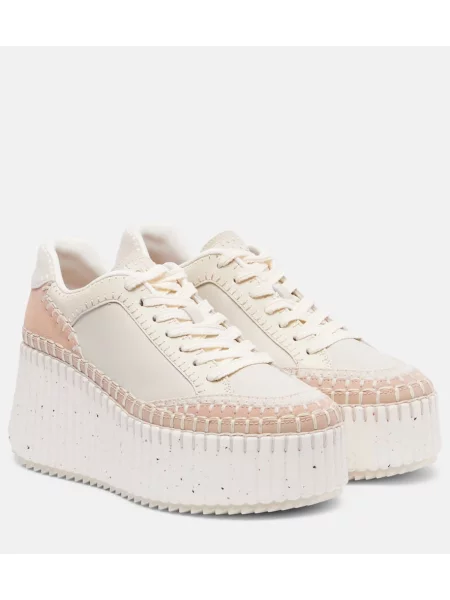 Sneakerși Chloé Nama din piele cu pană bej