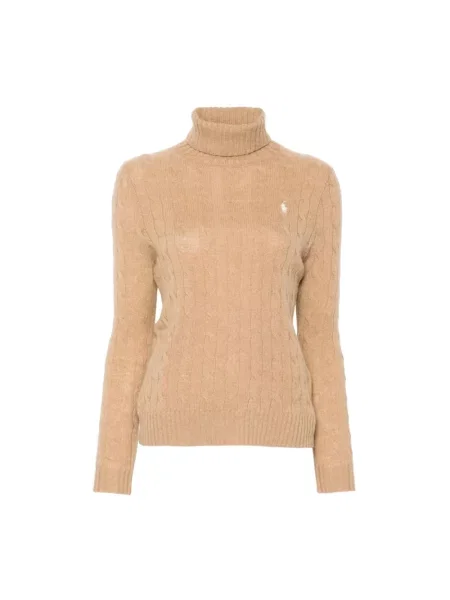 Sweter z dzianiny z golfem Ralph Lauren brązowy