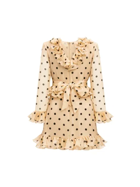 Lniana sukienka lniana Valentino Garavani w grochy z nadrukiem beżowa