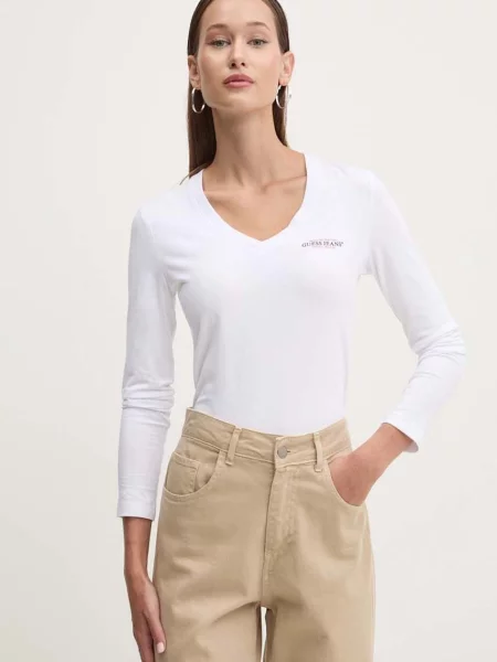 Блуза Guess Jeans с дълъг ръкав бяло