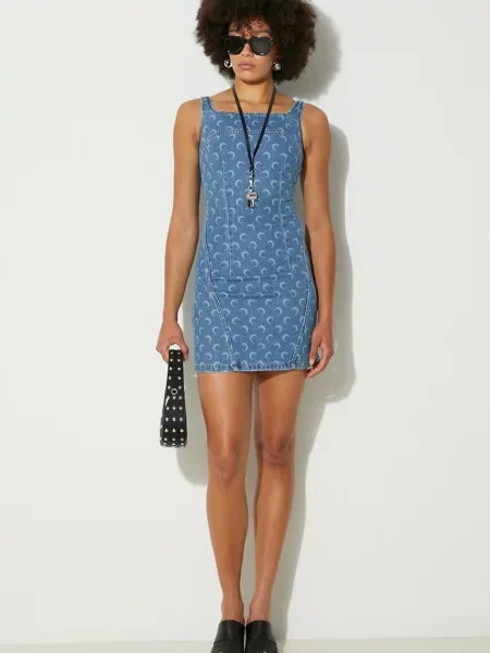Φόρεμα τζιν Marine Serre Moon Laser Denim Mini Dress μπλε