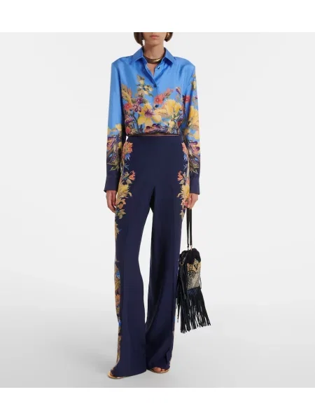 Cămașă Etro de mătase cu model floral albastru
