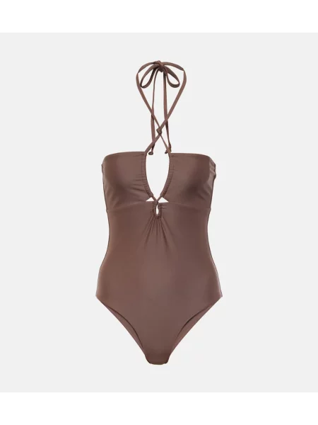 Strój kąpielowy Faithfull z dekoltem halter brązowy