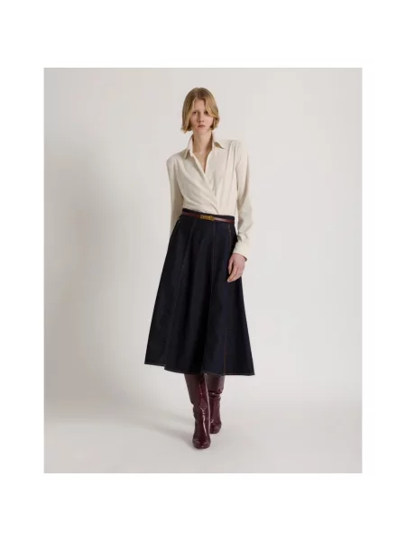 Spódnica jeansowa Alberta Ferretti dzwony z logo niebieska