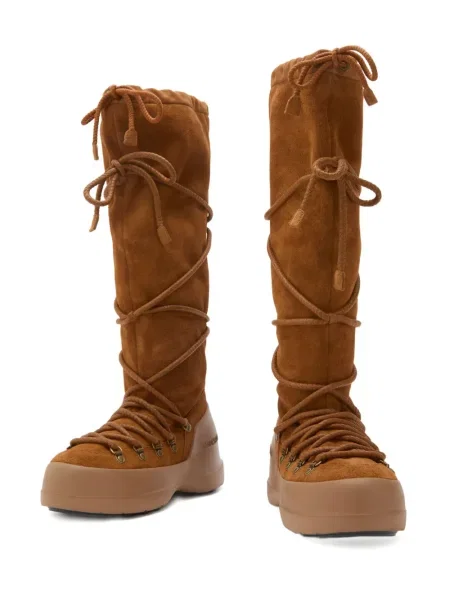 Botine Moon Boot cu șireturi din piele de căprioară maro