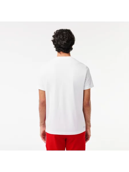 Lacoste T-Shirt Sport X Novak Djokovic Z Okrągłym Dekoltem Z Blokadą Koloru Regular Fit biały
