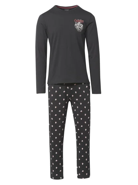 KOROSHI Pijama lungă gri / roșu negru