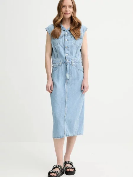 Levi's sukienka jeansowa ICONIC SLEEVELESS DRESS midi prosta niebieski