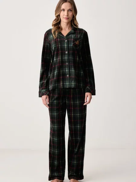 Lauren Ralph Lauren dvoudílné pyžamo fleecové zelené