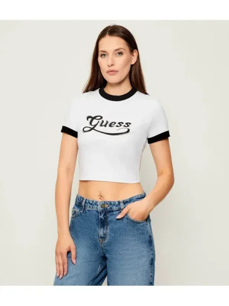 GUESS Tricou GLOSSY | Cropped Fit alb