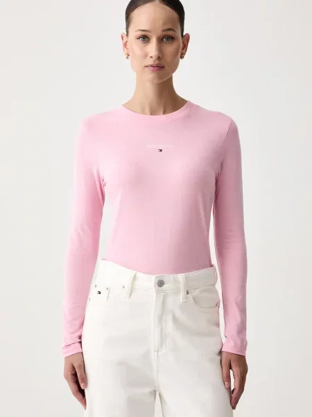 Tommy Jeans tričko s dlouhým rukávem s bavlnou růžové