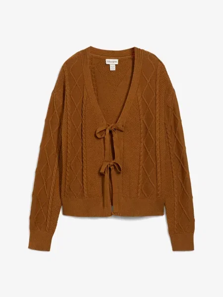 Sweter rozpinany z paskami brązowy