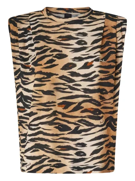 Kamizelka Pinko bez rękawów z nadrukiem w tygrysie prążki brązowa