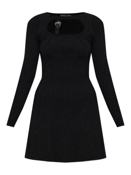 Rochie din denim Versace Jeans Couture tricotate cu cataramă de costum negru
