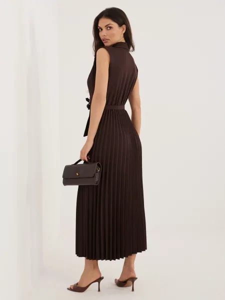 Z ovratnikom midi obleka Rue Paris rjava
