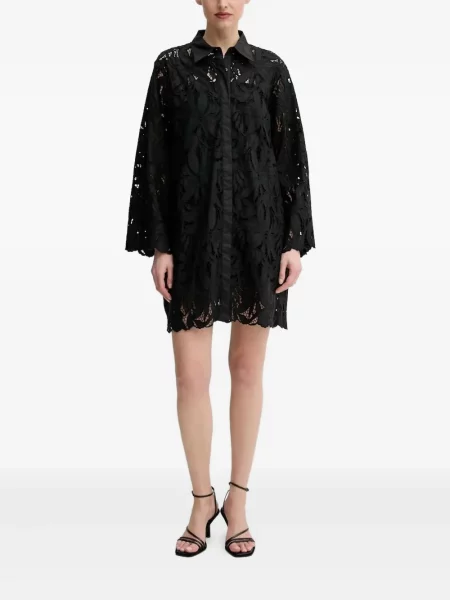 Rochie tip cămașă Isabelle Blanche cu model floral din dantelă până la genunchi negru