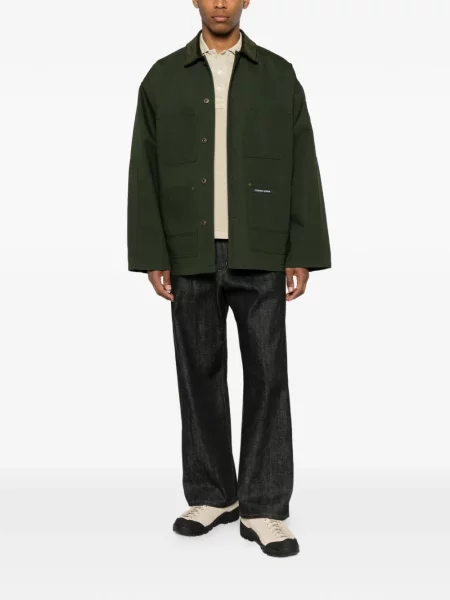 Gulerat palton Canada Goose de catifea cord verde