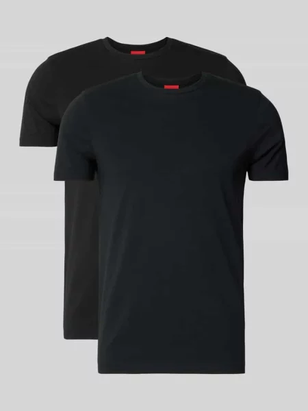 T-shirt z nadrukiem z logo w zestawie 2 szt. model ‘HUGO-Round’ czarna