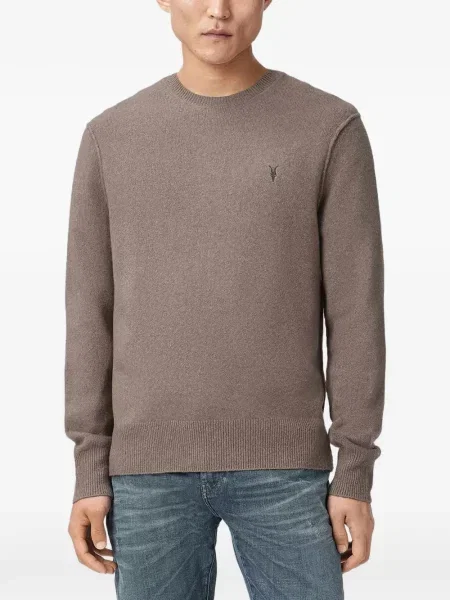 Pulover Allsaints cu decolteu rotund gri